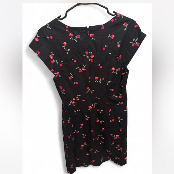 GAP Black Cherry Print linen blend cap sleeve Mini Dress Medium NWT - Picture 5 of 5